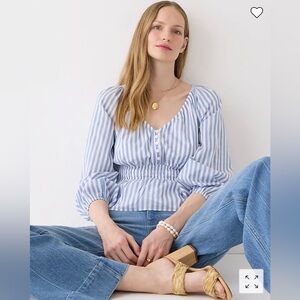 NWT J.Crew V-neck smocked-waist top in stripe cotton‎ lawn size 2X